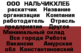 ООО "НАЛЬЧИКХЛЕБ" раскатчик › Название организации ­ Компания-работодатель › Отрасль предприятия ­ Другое › Минимальный оклад ­ 1 - Все города Работа » Вакансии   . Амурская обл.,Константиновский р-н